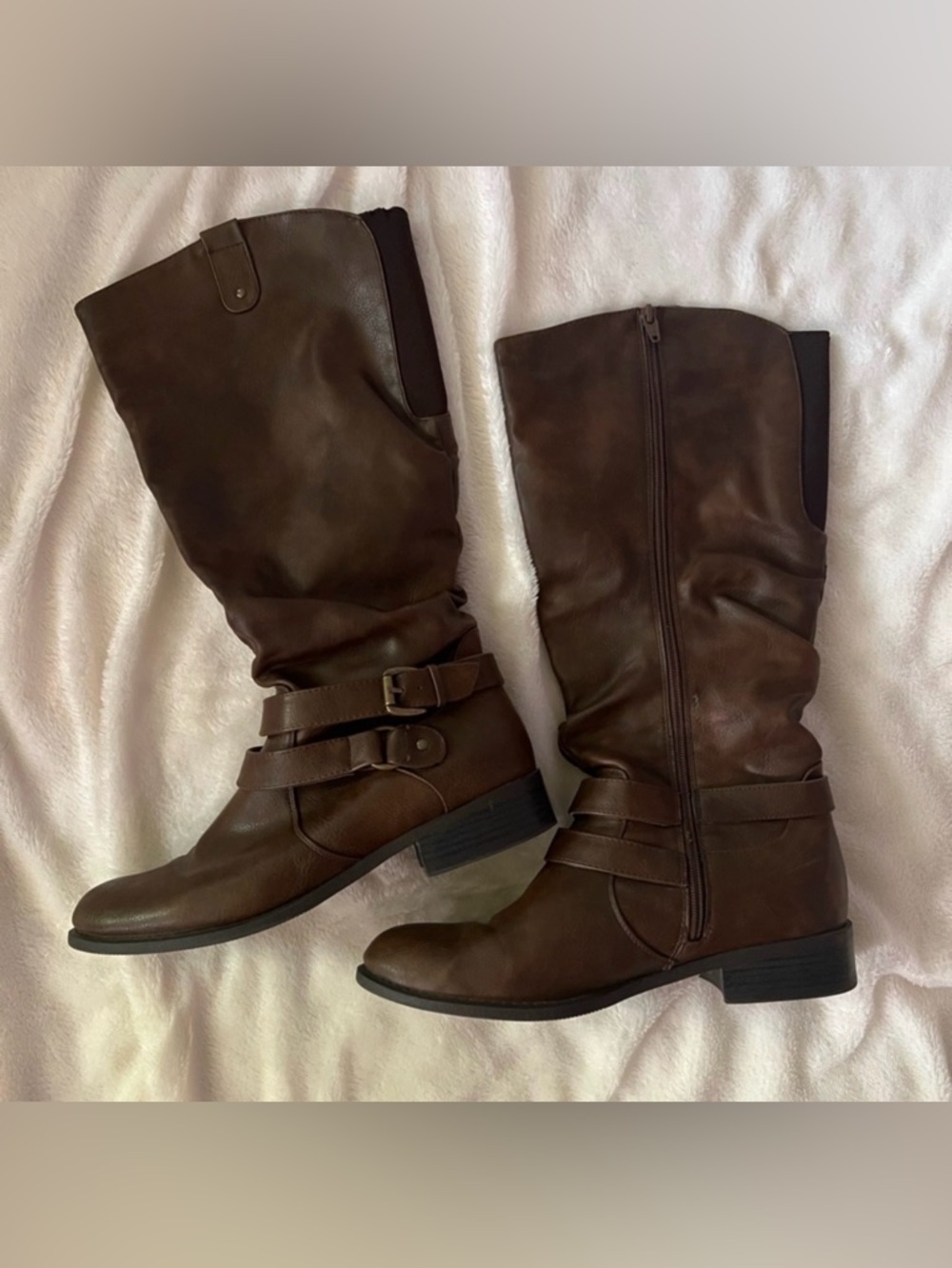 Brown Knee-High Boots with Buckle Detail